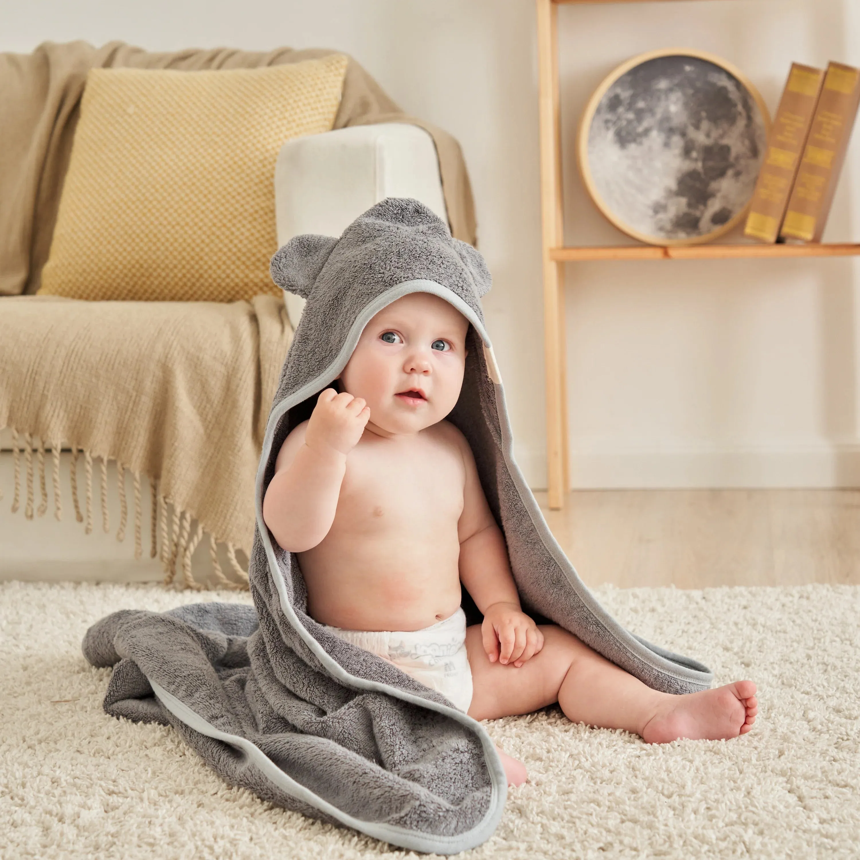 Munich Blue Hooded Towel - Cloud Grey