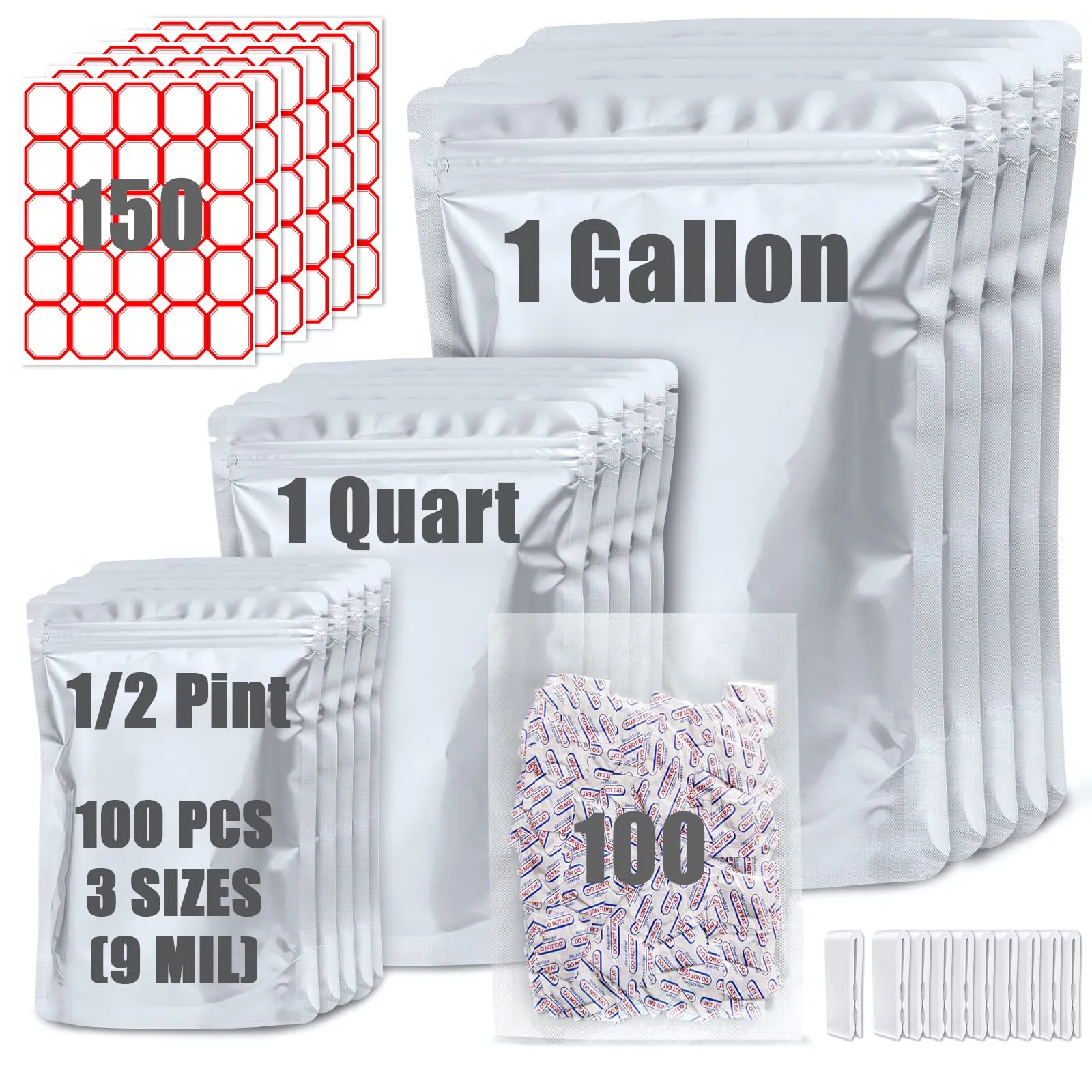 Mylar Bags 100-Pack w/ Oxygen Absorbers