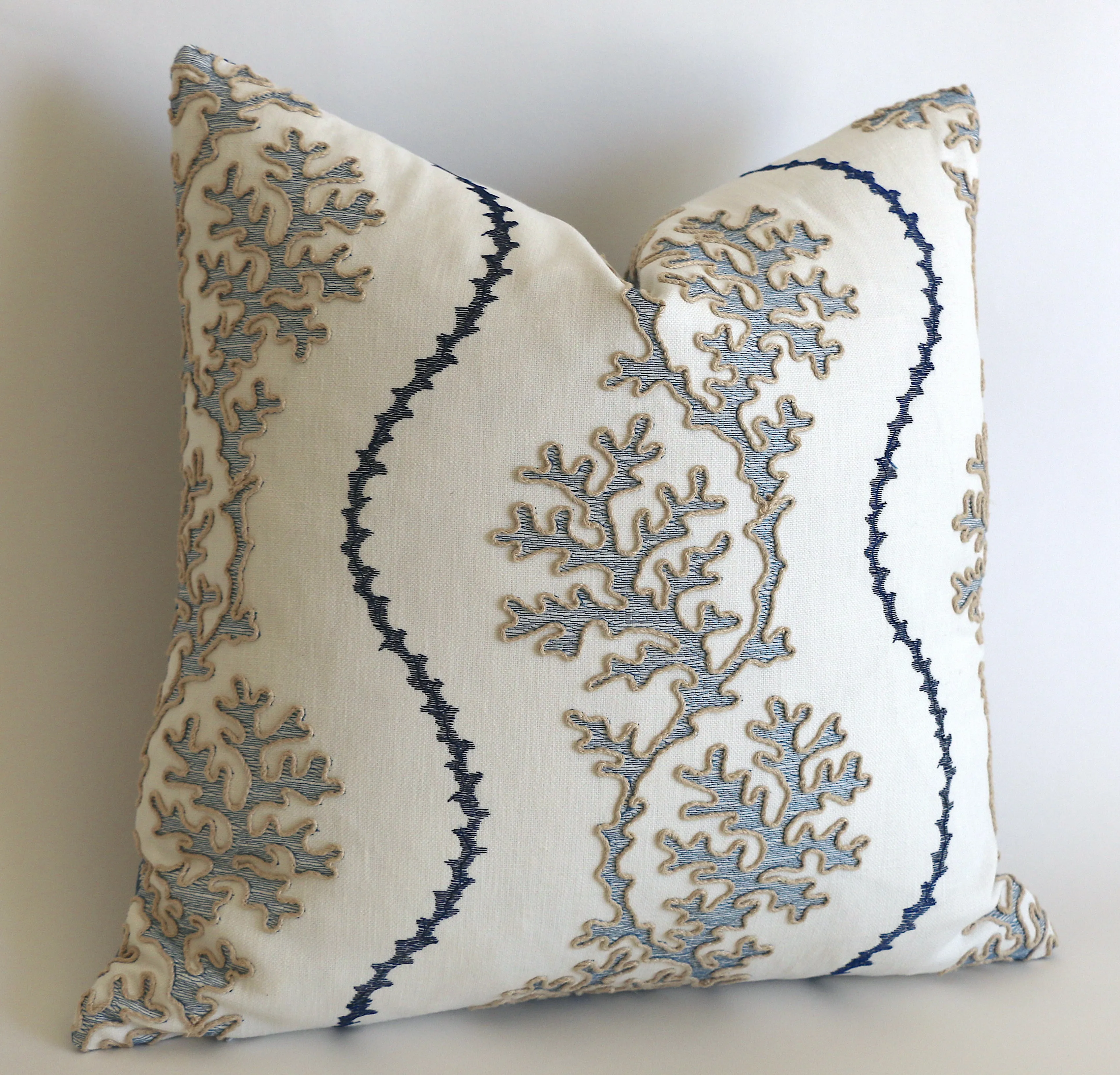 Navy Reef: Nautical Embroidered Pillow Cover