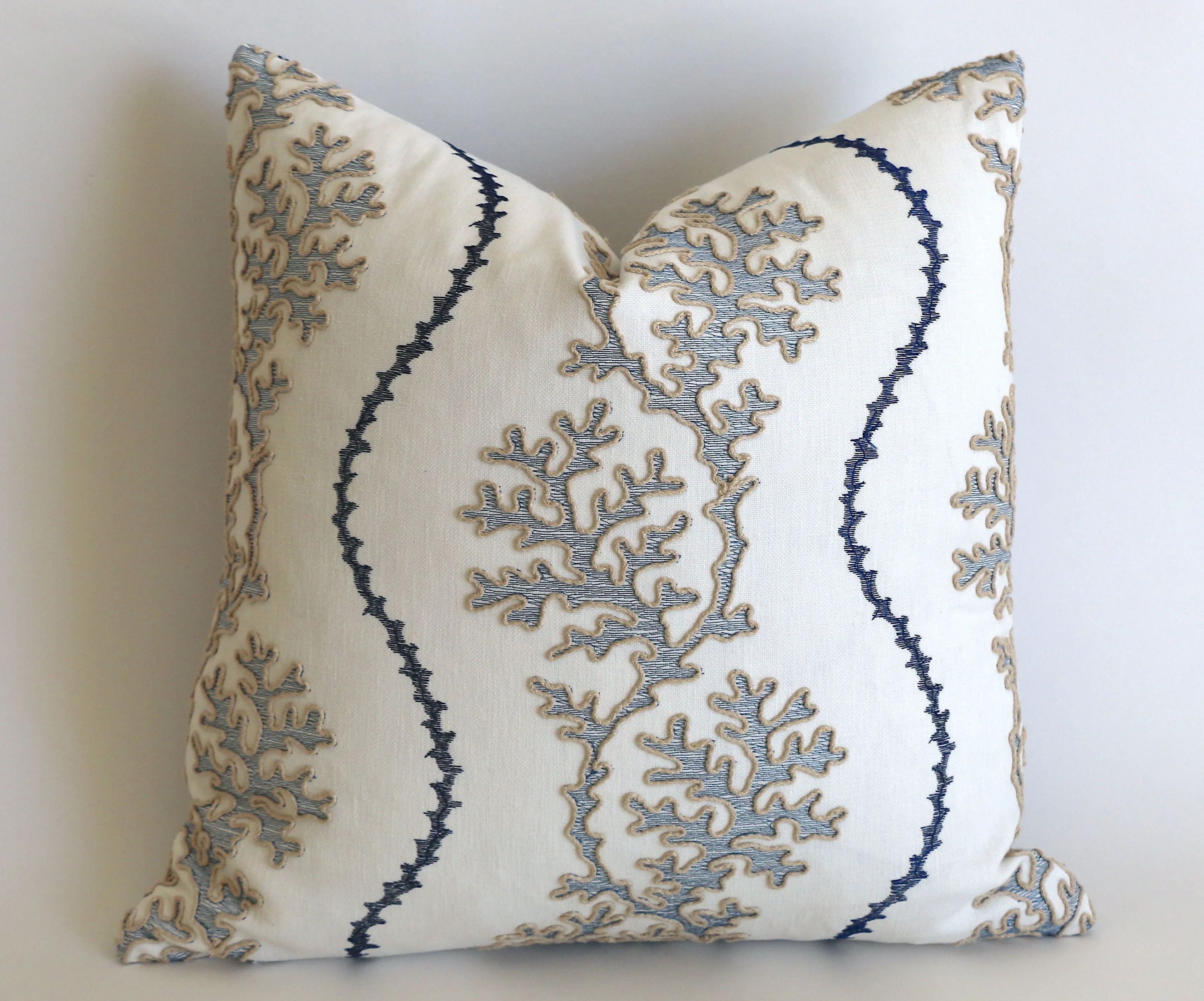 Navy Reef: Nautical Embroidered Pillow Cover