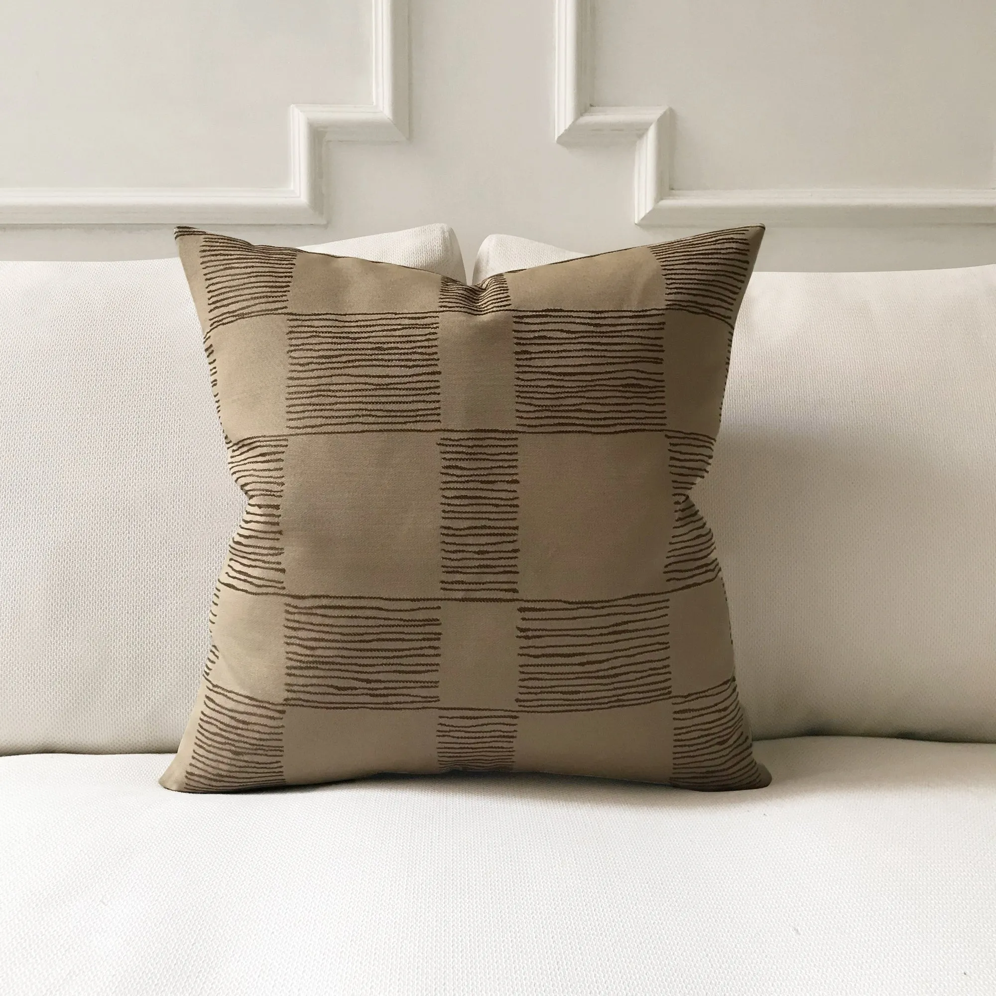 Neutral Safari Check Throw Pillow Cover 20x20