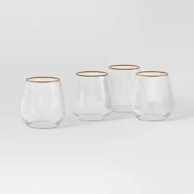 New - 4pc Stemless Wine Glass Set Gold - Threshold