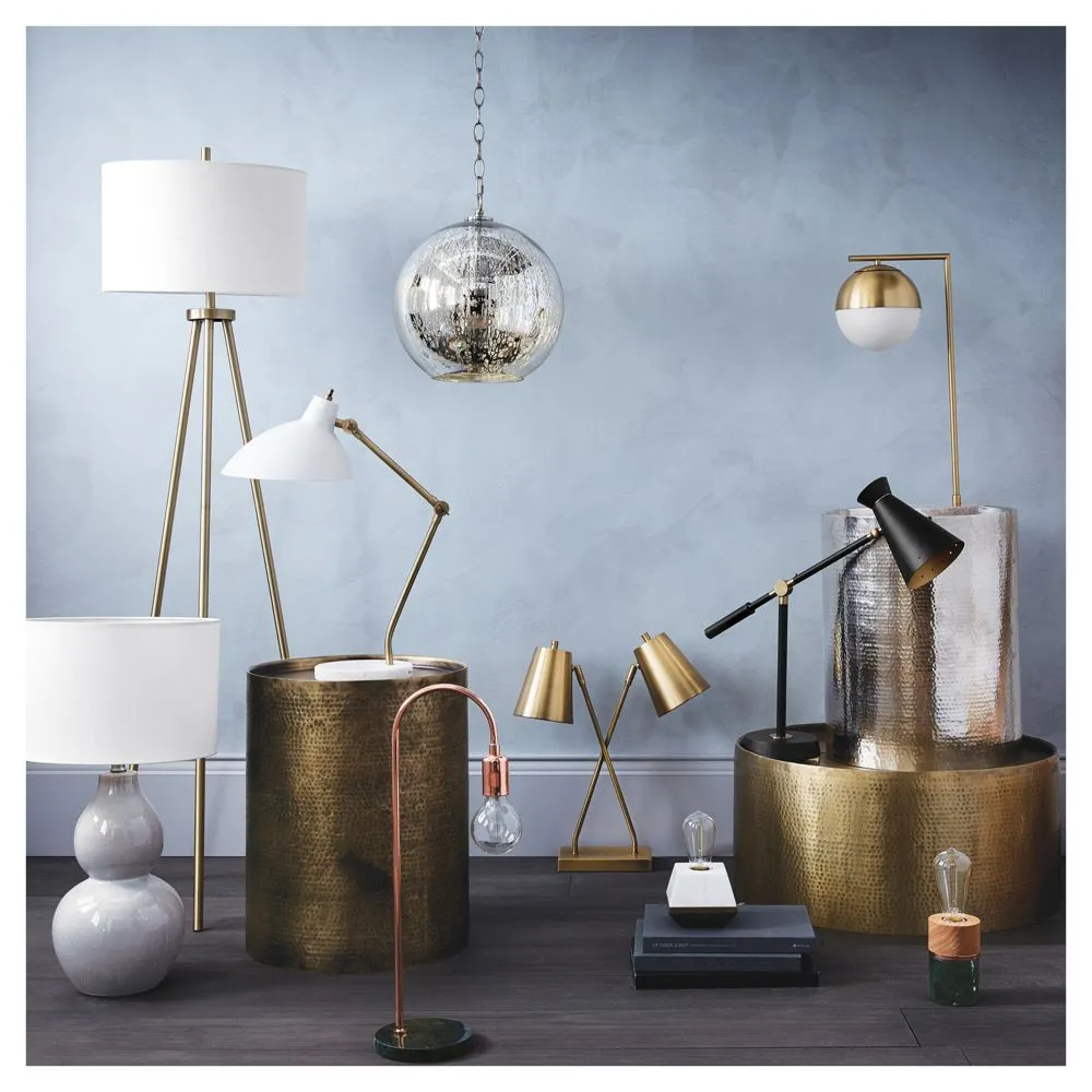 New - Ellis Tripod Floor Lamp Brass/White  - Project 62