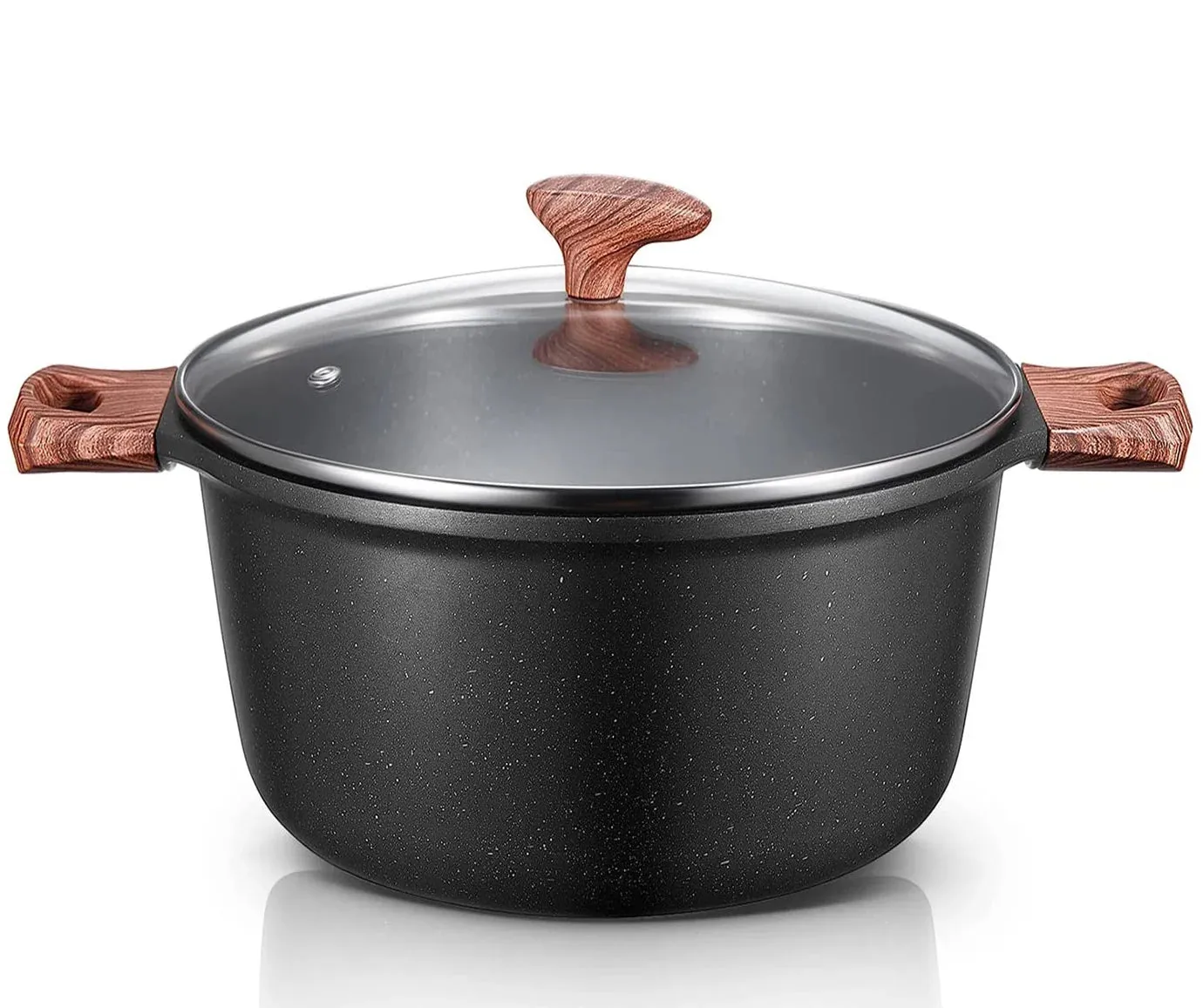 Nonstick Stock Pot with Glass Lid, 6 Quart Cooking Pot Non Stick Soup Pot, Induction Pasta Pot, All Stove Compatible