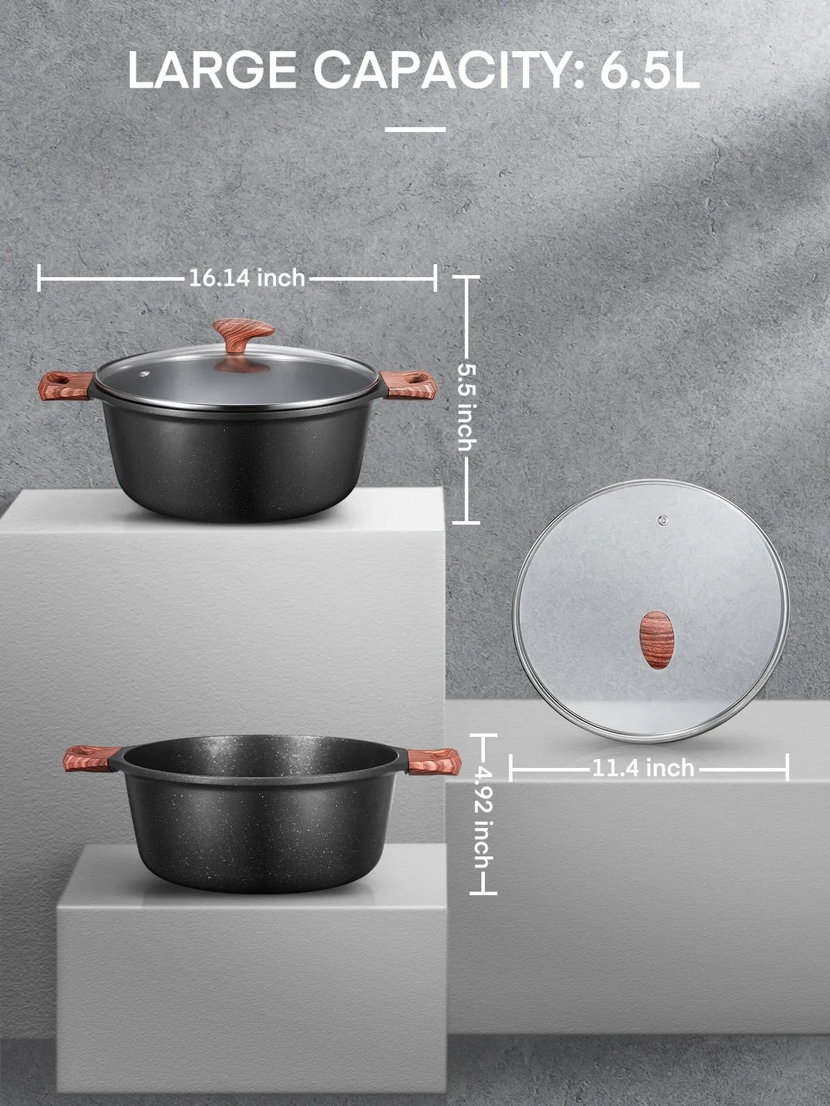 Nonstick Stock Pot with Glass Lid, 6 Quart Cooking Pot Non Stick Soup Pot, Induction Pasta Pot, All Stove Compatible