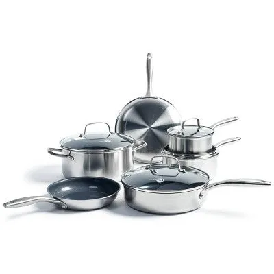 Open Box - GreenPan Greenwich  10pc Stainless Steel Cookware Set