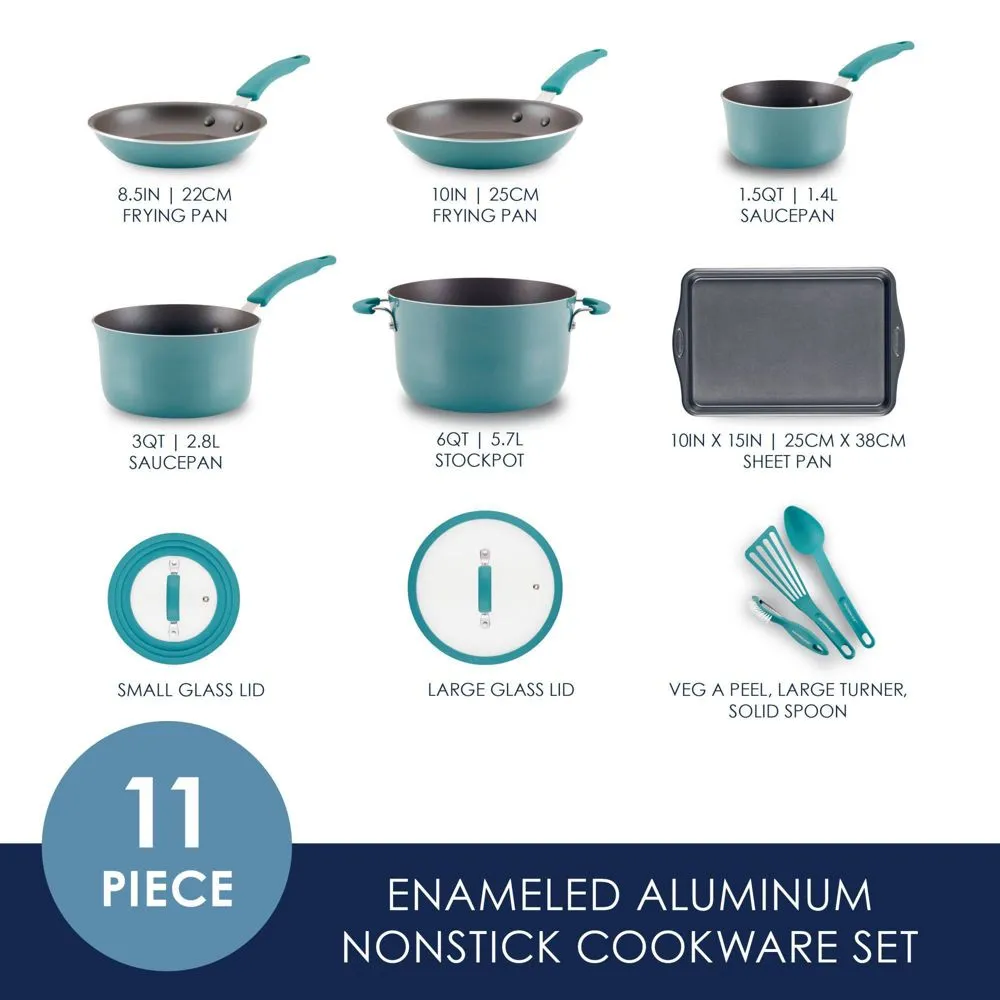 Open Box - Rachael Ray Cook Create 11pc Aluminum Nonstick Cookware Set Blue