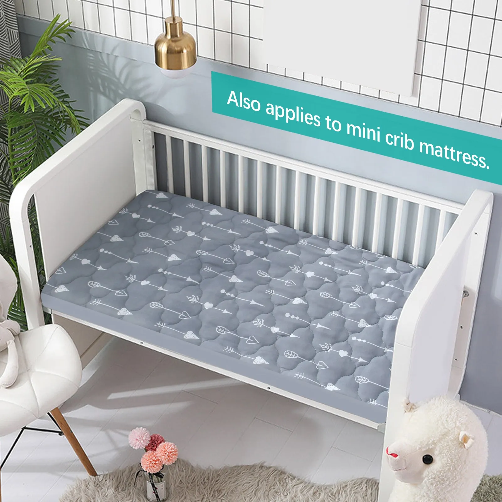 Pack N Play Mattress Pad Cover/ Protector - Ultra Soft Microfiber, Waterproof, Grey Arrow (for Standard Playpen/ Mini Crib)