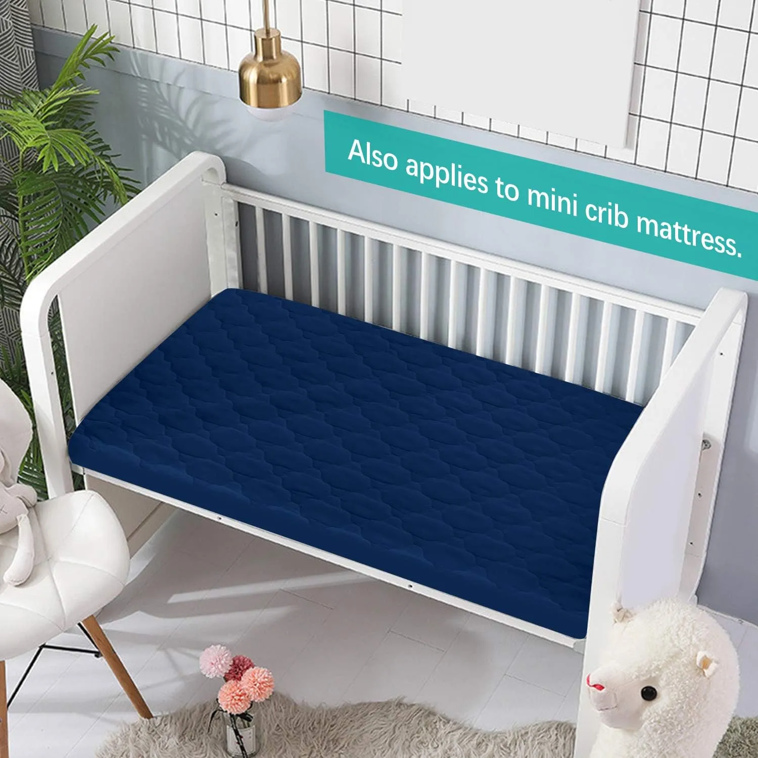 Pack N Play Mattress Pad Cover/ Protector - Ultra Soft Microfiber, Waterproof, Navy (for Standard Playpen/ Mini Crib)