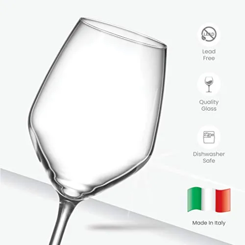 Paksh Italian White Wine Glasses - 15 Ounce - Lead Free - Shatter Resistant - Wine Glass, Clear (Set of 8)