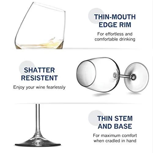 Paksh Italian White Wine Glasses - 15 Ounce - Lead Free - Shatter Resistant - Wine Glass, Clear (Set of 8)