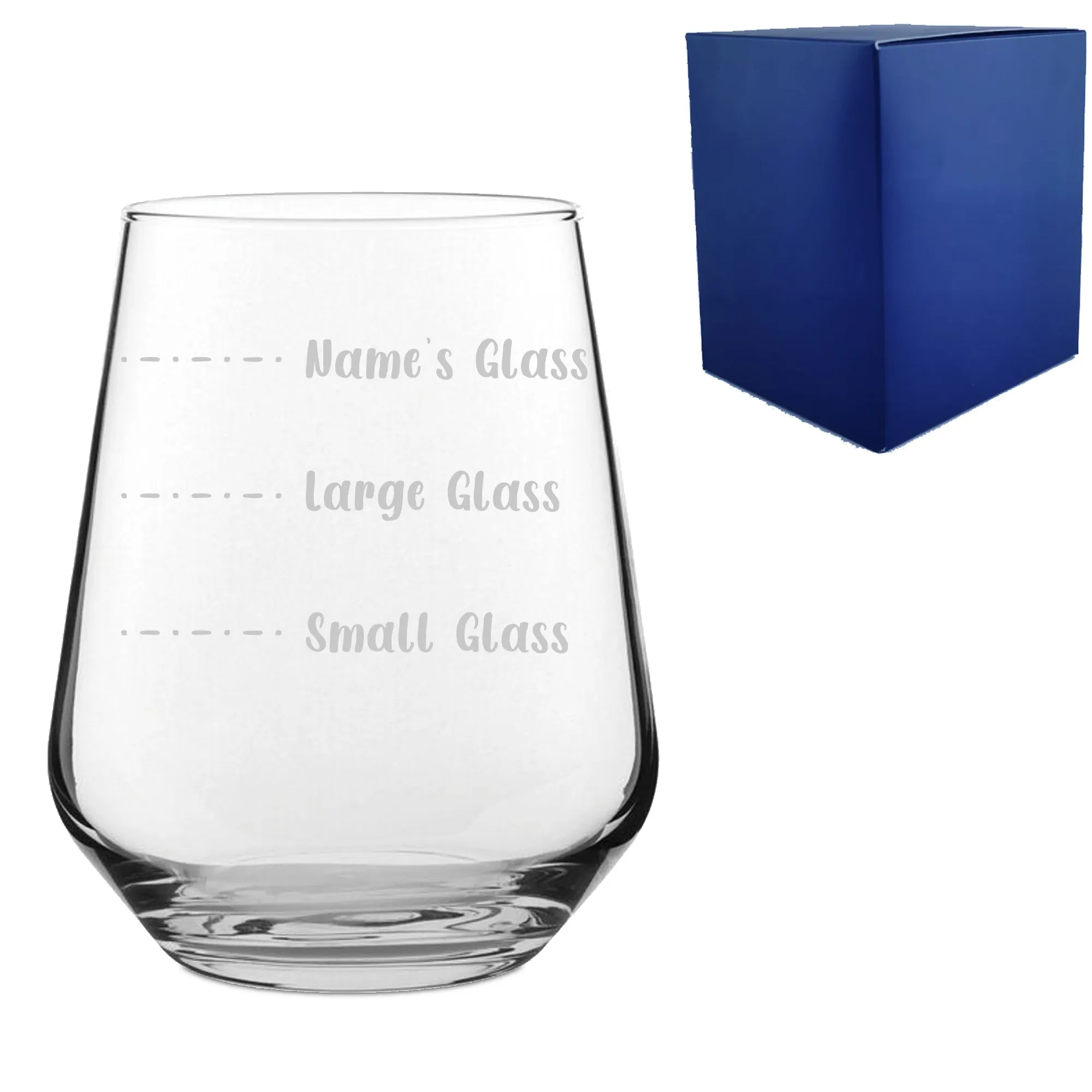 Personalised Engraved Stemless Allegra Wine Glass with Name's Glass Handwritten Measurements Design, Customise with Any Name