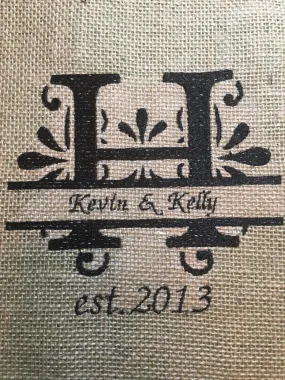 Personalized Initial Burlap Embroidered Pillow Wrap