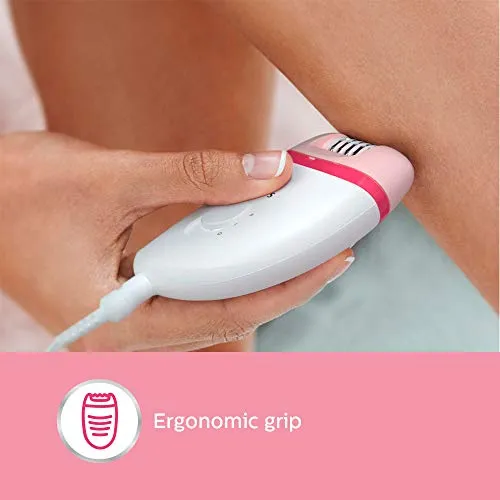 Philips BRE235/00 Corded Compact Epilator (White and Pink) For Gentle Hair Removal at Home