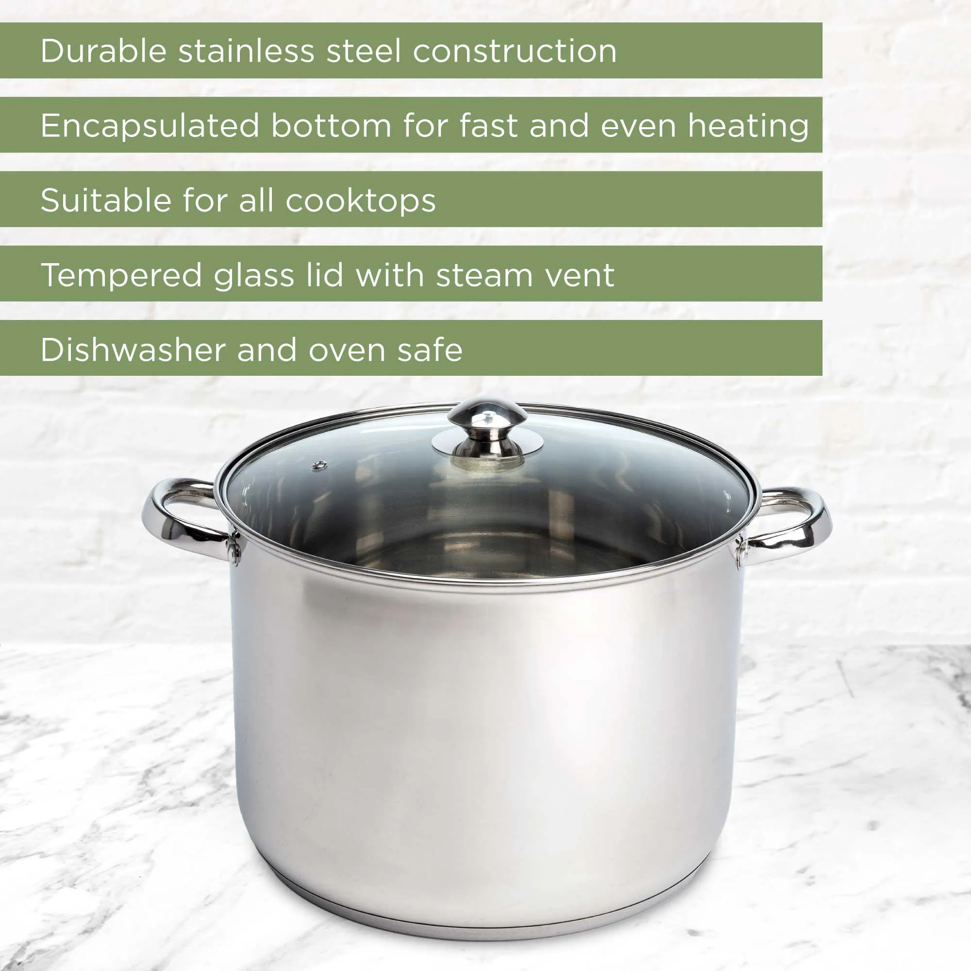 Pure Intentions Stainless Steel Stockpot, Includes Glass Lid