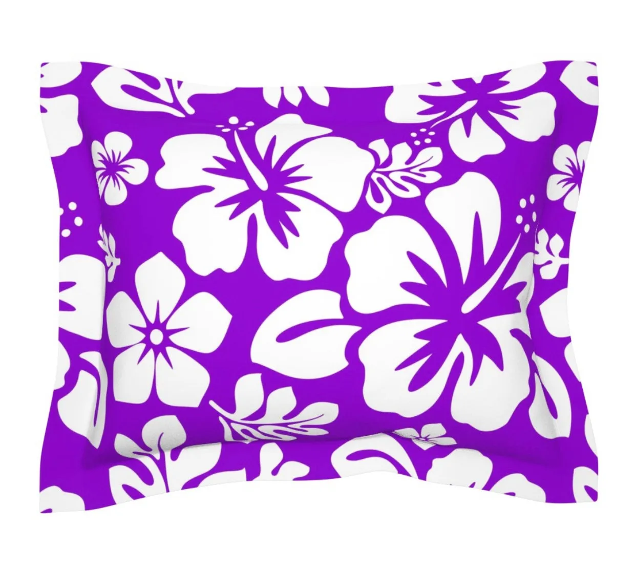 Purple and White Hawaiian Hibiscus Flowers Pillow Sham