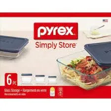 Pyrex Simply Store 6-Piece Rectangular Glass Food Storage Set - 07116004023