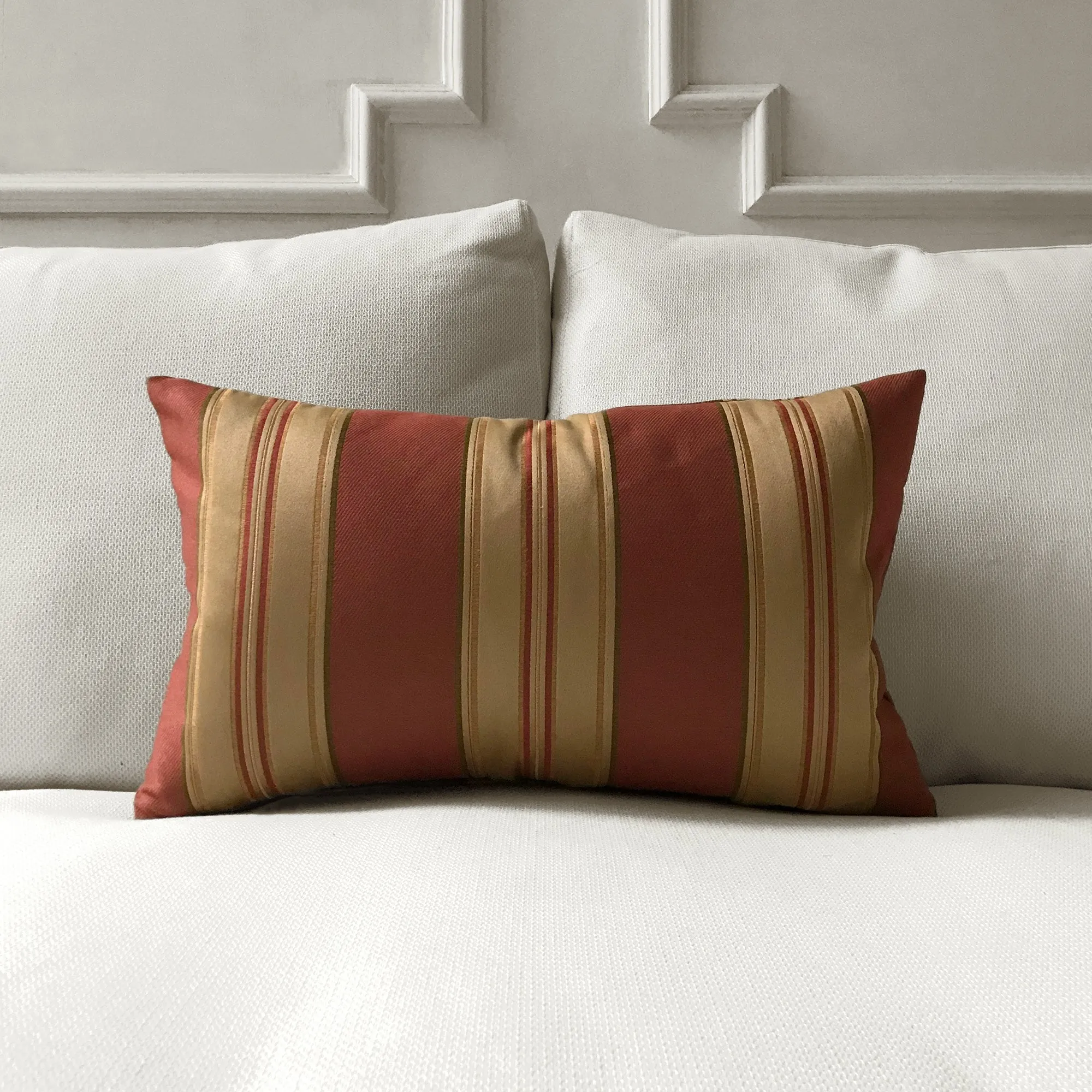 Red & Gold Traditional Striped Lumbar Pillow Cover 13x22