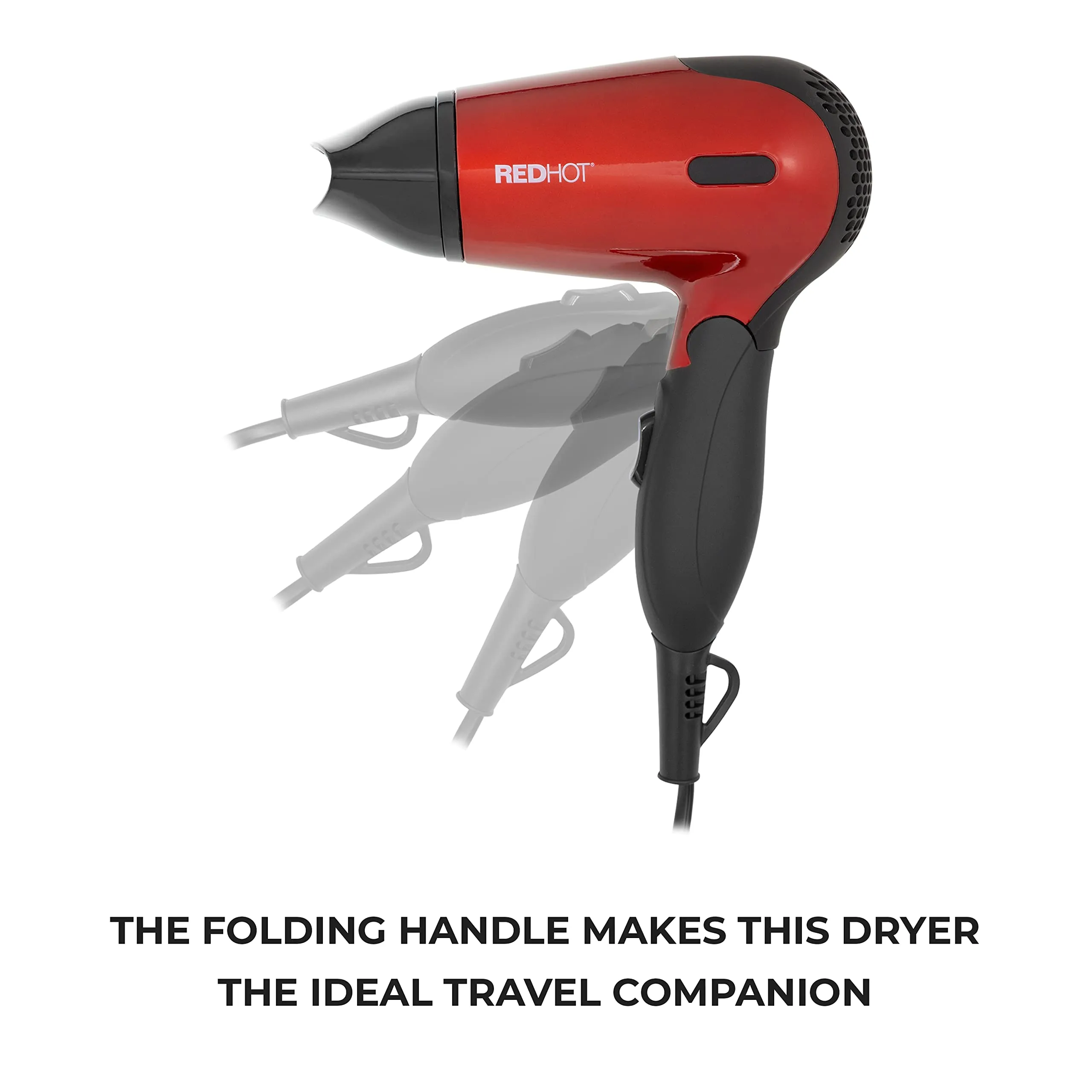 Red Hot 37070 1200W Travel Hair Dryer with Folding Handle/Dual Voltage / 2 Heat Settings/Compact & Lightweight/Red Coloured