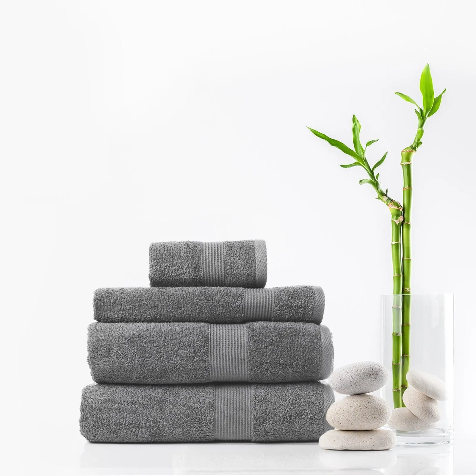 Royal Comfort 4 Piece Cotton Bamboo Towel Set 450GSM Luxurious Absorbent Plush - Charcoal