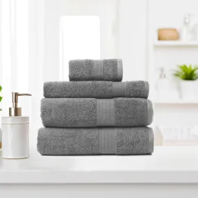 Royal Comfort 4 Piece Cotton Bamboo Towel Set 450GSM Luxurious Absorbent Plush - Charcoal