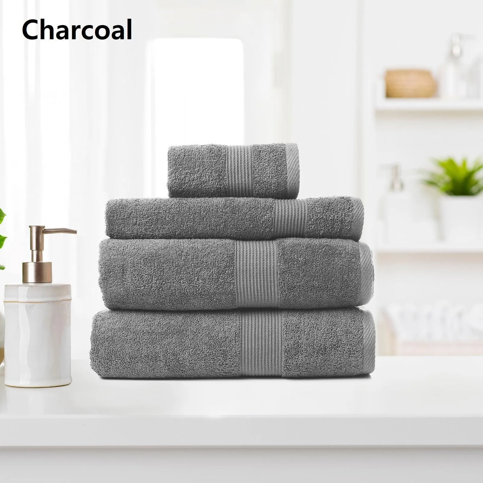 Royal Comfort 4 Piece Cotton Bamboo Towel Set 450GSM Luxurious Absorbent Plush - Charcoal