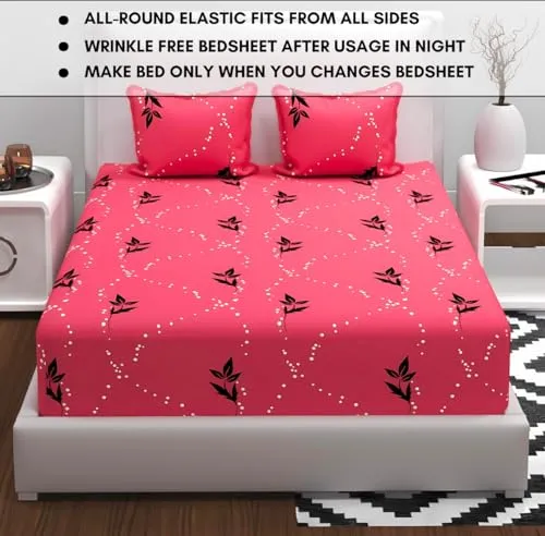 RVS DECOR Bedsheet King Size Bed Cotton Elastic Fitted | Cotton Bedsheets for King Size Bed Elastic Fitted | Cotton Bed Sheet King Size Elastic Fitted | Bed Sheets for King Size Bed -S7