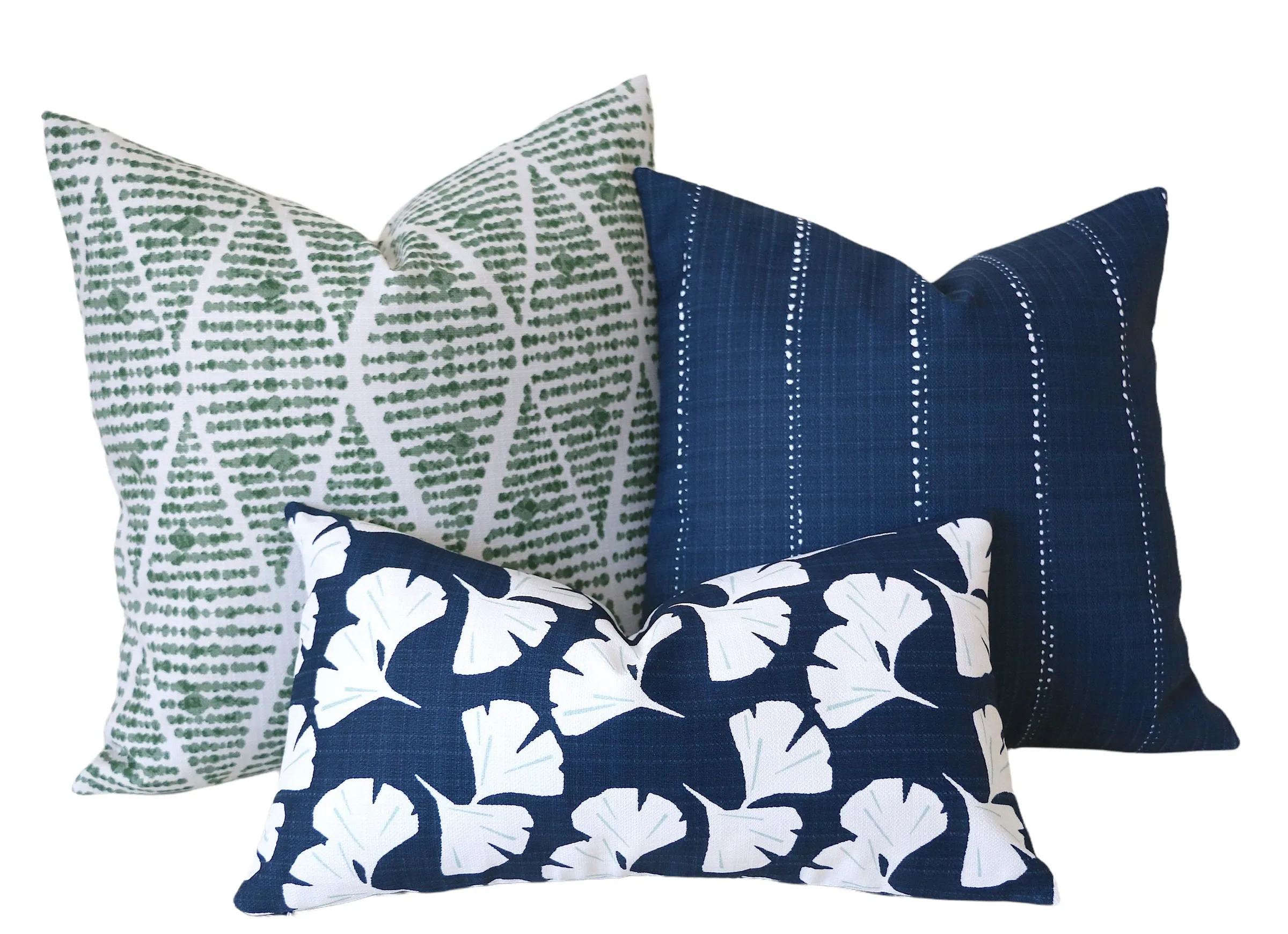 Santa Cruz Collection: Blue and Green Outdoor Pillow Covers / Navy Striped Pillow cover / Green Patio Pillow / Banana Leaf Pillow Cover