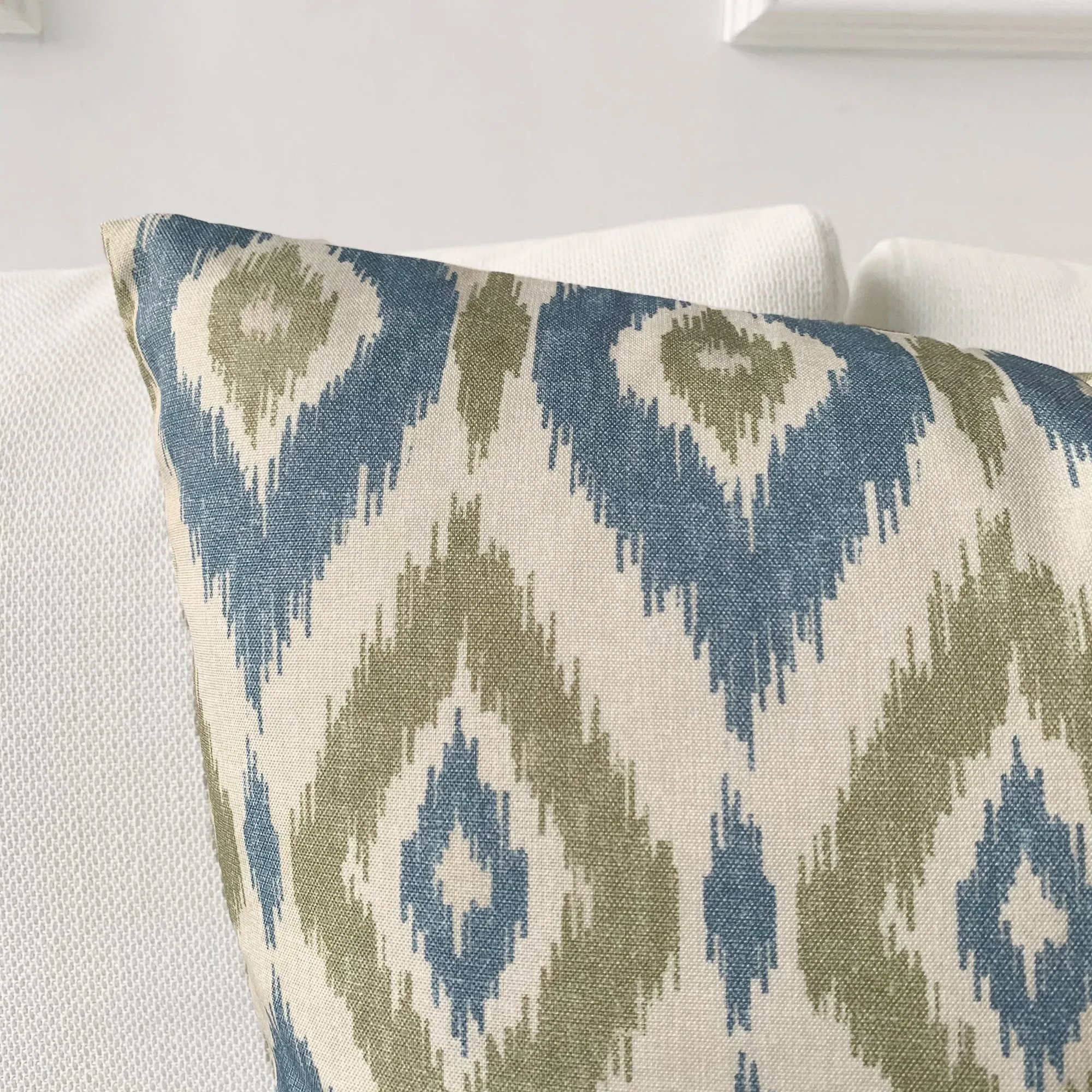 Seagrass Coastal Ikat Throw Pillow Cover 22x22