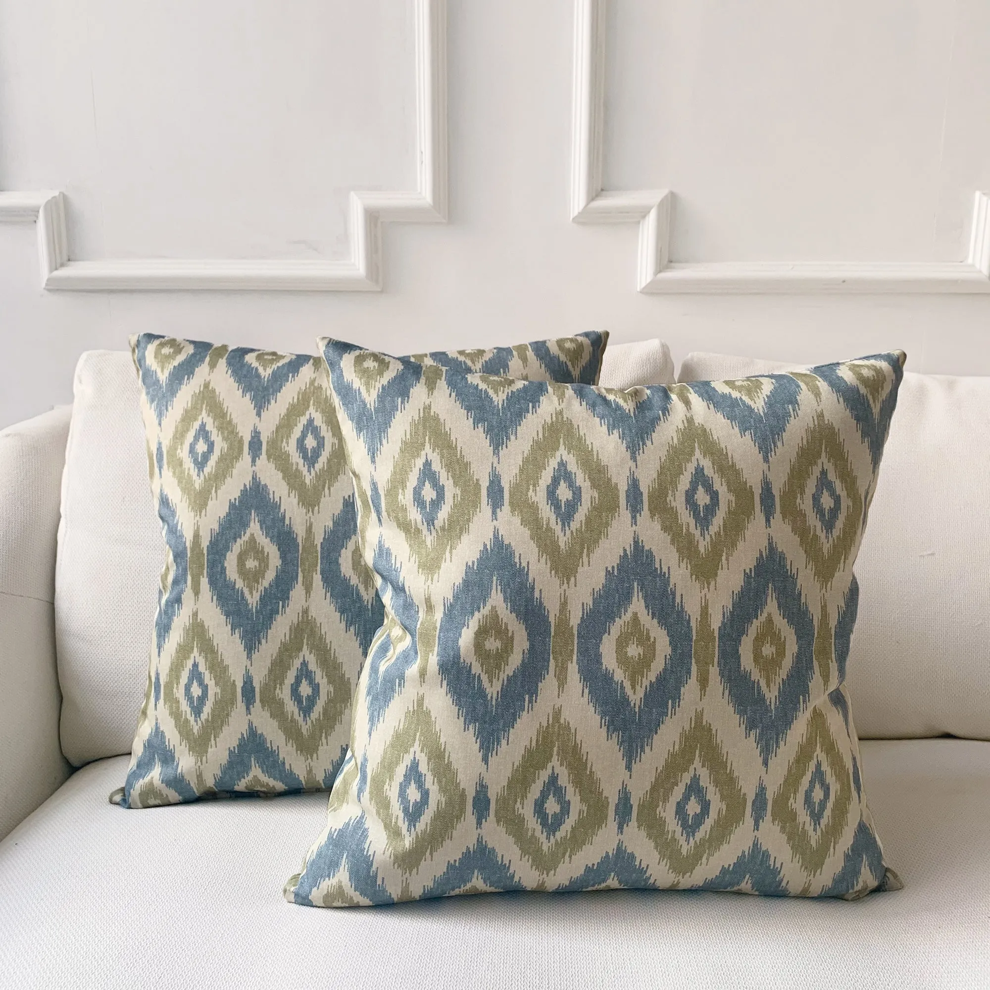 Seagrass Coastal Ikat Throw Pillow Cover 22x22