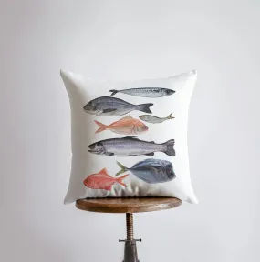 Seven Fish | Crustaceans | Throw Pillow | Home Decor | Modern Decor | Nautical | Ocean | Gift for Her | Accent Pillow Cover | Beach | Sea