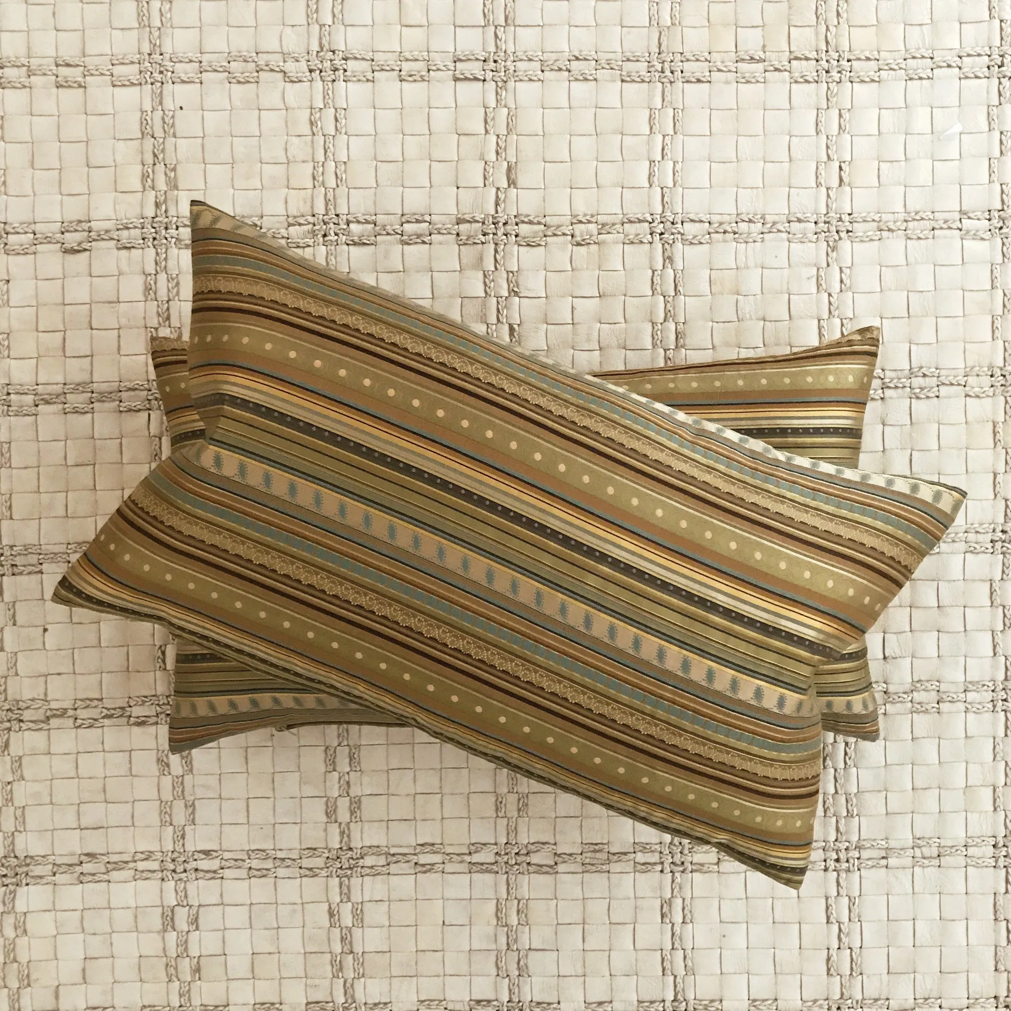 Silk Green Blue Stripe Lumbar Pillow Cover 15x26