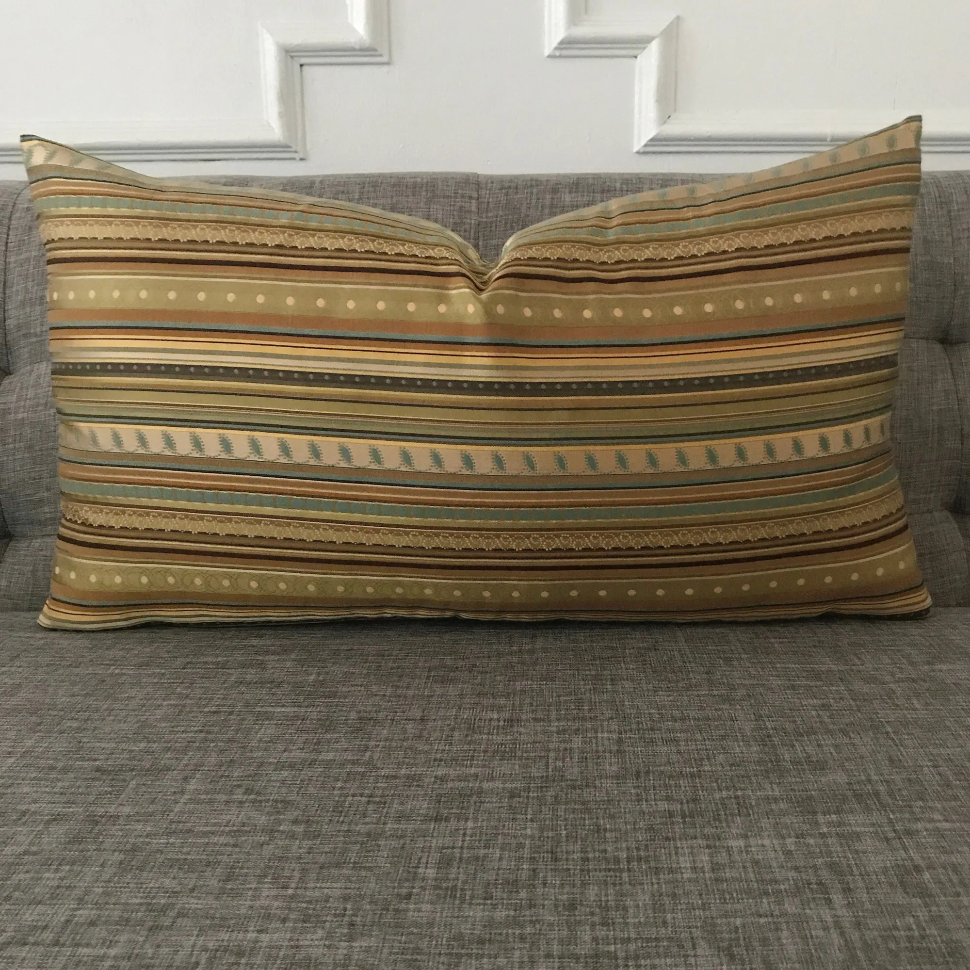 Silk Green Blue Stripe Lumbar Pillow Cover 15x26