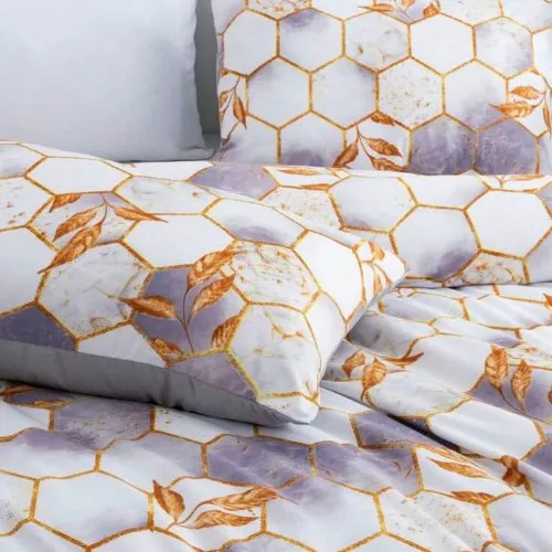 Single Size 4 pieces Duvet cover set, ﻿White with Purple Marble Design.