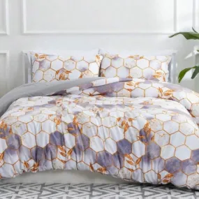 Single Size 4 pieces Duvet cover set, ﻿White with Purple Marble Design.