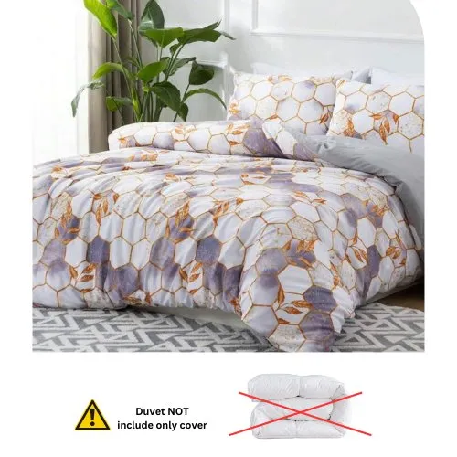 Single Size 4 pieces Duvet cover set, ﻿White with Purple Marble Design.