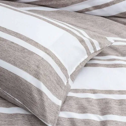 Single Size 4 pieces, Light Brown Stripe Design Bedding set.