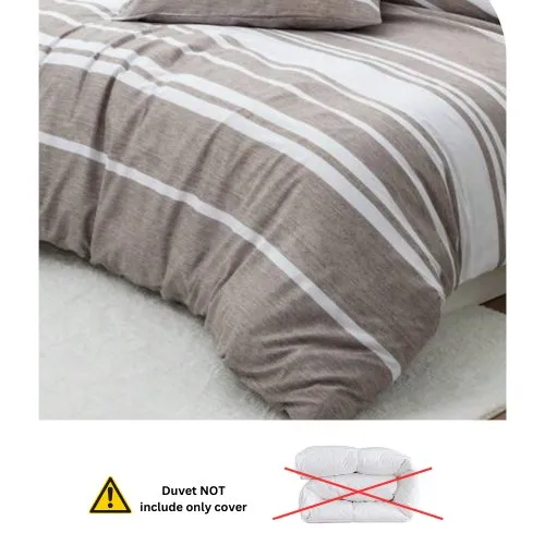 Single Size 4 pieces, Light Brown Stripe Design Bedding set.