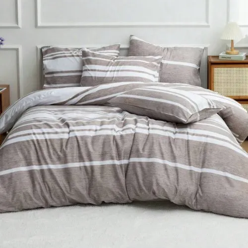 Single Size 4 pieces, Light Brown Stripe Design Bedding set.