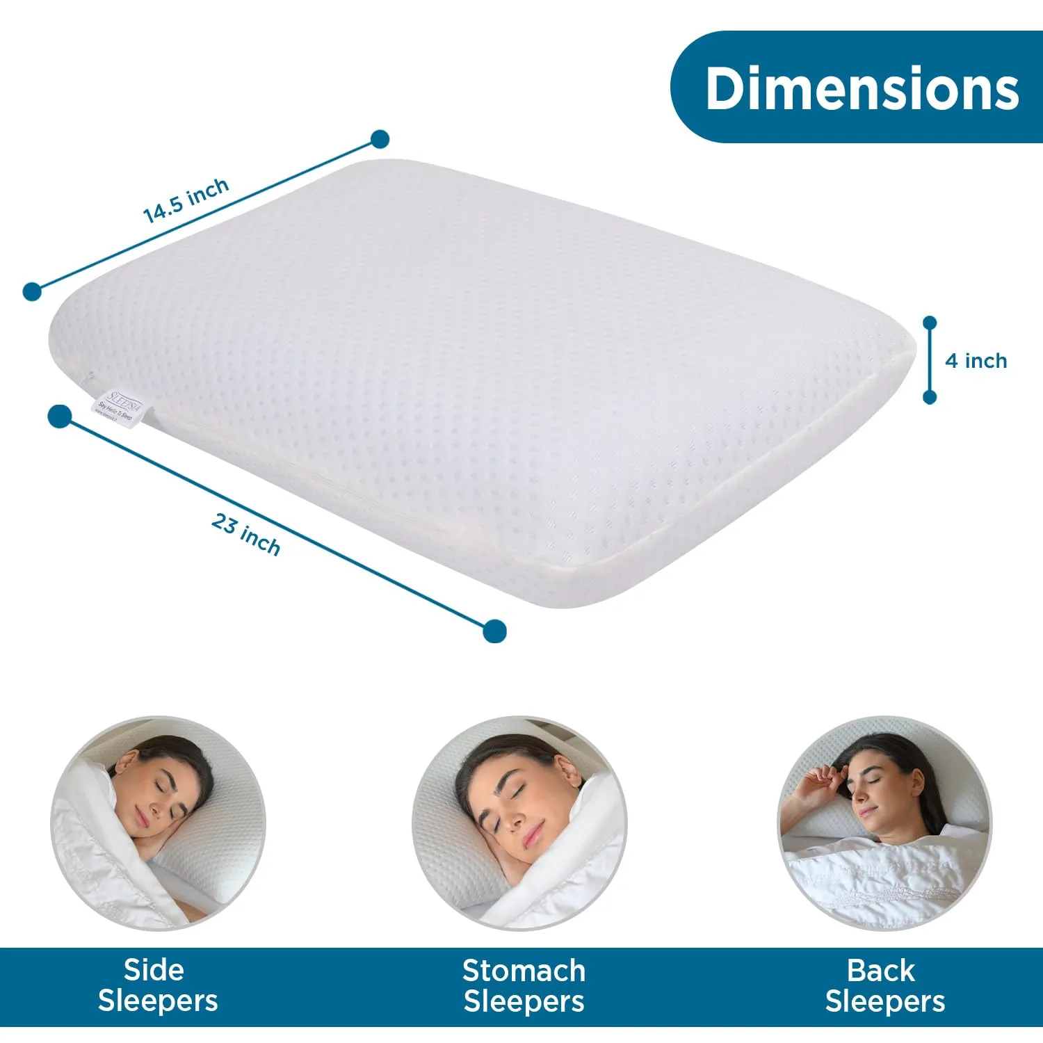 Sleepsia Memory Foam Cervical Orthopedic Ultimate Comfort Bed Pillow for Sleeping Suitable for Back, Side & Stomach Sleeper with Cover (Standard, Pack of 1) 23"X14.5"X4"