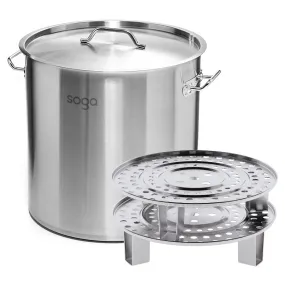 SOGA 33L Stainless Steel Stock Pot with Two Steamer Rack Insert Stockpot Tray