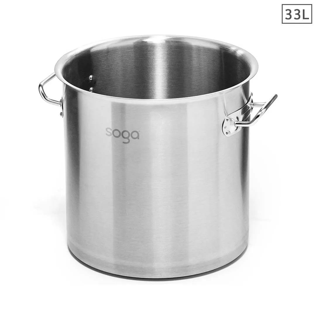 SOGA Stock Pot 33L Top Grade Thick Stainless Steel Stockpot 18/10 Without Lid