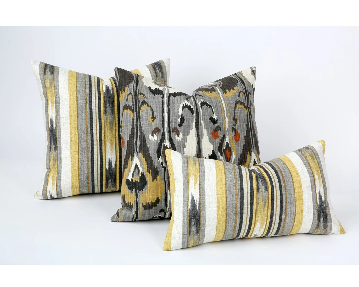 Southwestern Striped Ikat Decorative Boho pillow cover / Grey and Yellow Aztec pillow cover 13x36 / Ikat Tribal Pillow Cover