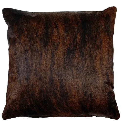 Square Pillow - Brown and Black Brindle Cowhide w/ Two-Tone Brown Leather - 18" x 18" (PIL097)