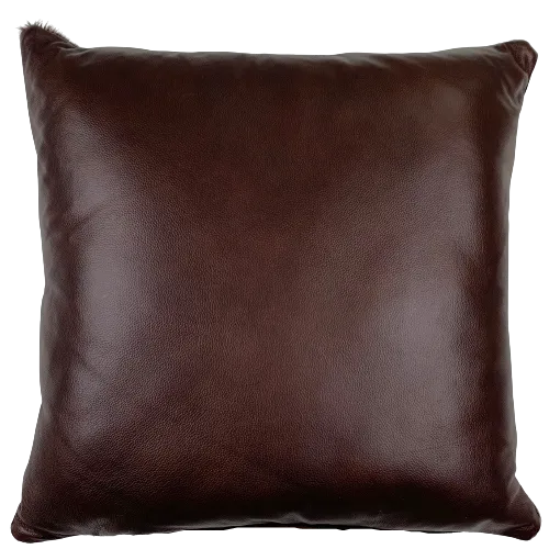 Square Pillow - Brown and Black Brindle Cowhide w/ Two-Tone Brown Leather - 18" x 18" (PIL097)