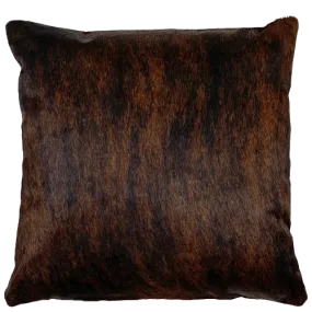 Square Pillow - Brown and Black Brindle Cowhide w/ Two-Tone Brown Leather - 18" x 18" (PIL097)