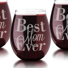 Stemless 21 Oz Best Mom Ever Mothers Day Stemless Wine Glass Birthday Gifts for Mom Mommy Mama New Mom from Husband Children Son Daughter