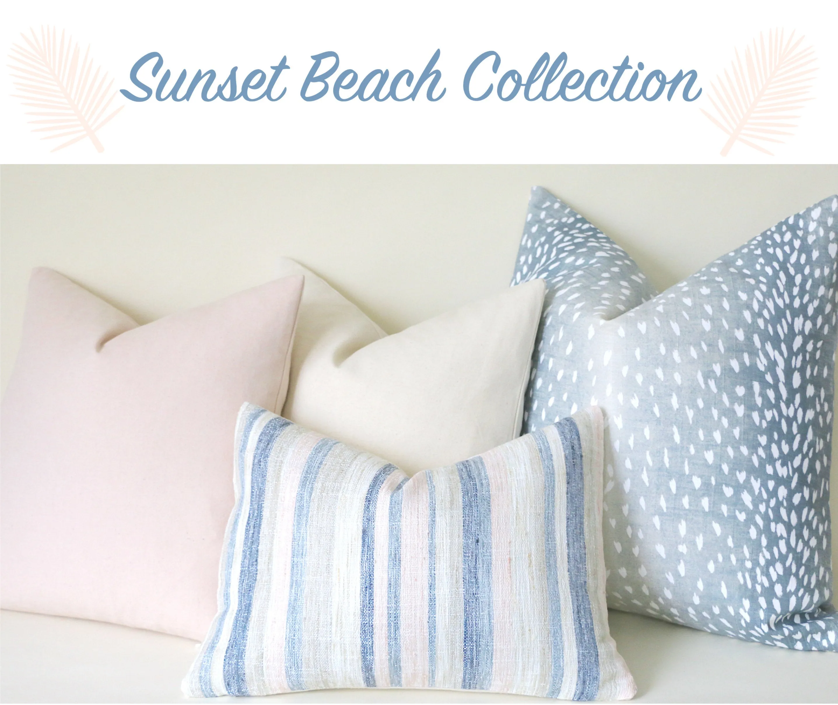 Sunset Beach Collection: Coordinated Pillow Covers in Blush, Cream, and Aqua 12x18 12x21 16x16 18x18 20x20 22x22 24x24 26x26