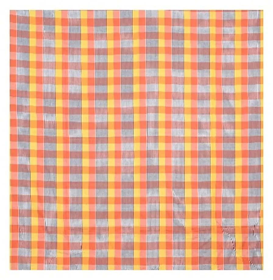 TANTUJA BANGLAR TANTER KAPAR Handloom Cotton Woven Tant Checkered Patterns Yellow & Orange Bedsheet - 2.74x2.29 metres