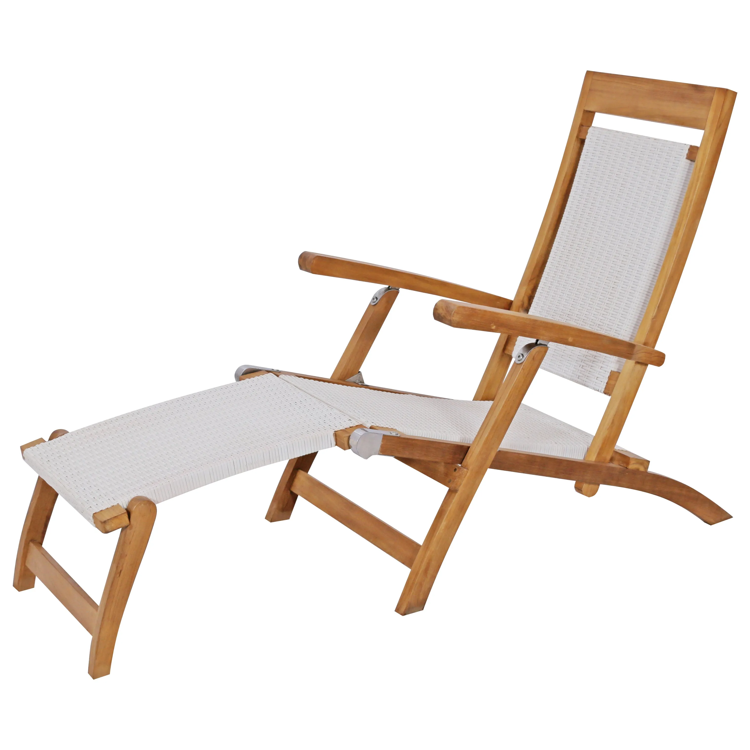 Teak Wood Narmada Outdoor Reclining Patio Steamer Chair - White